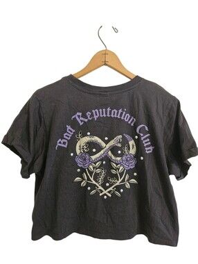 La Luna Bad Reputation Club Cotton Snake Rose Studded Graphic Crop Tee Sz L